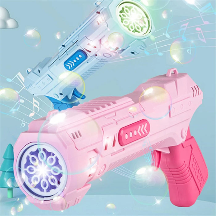 6308 Portable Bubble Machine with 8 Hole Bubble Maker for Kids Automatic Bubble Maker Outdoor Toy with Sound/Light Effect - Pink - 3