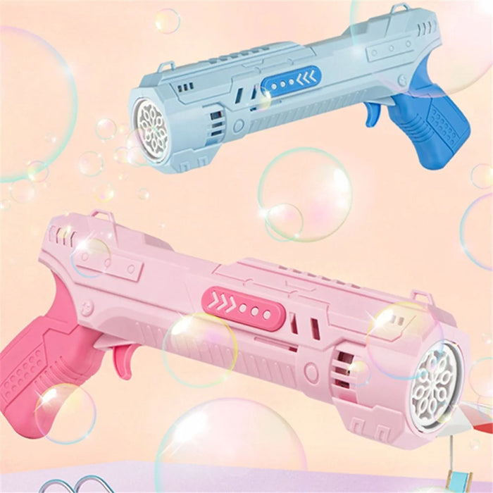 6308 Portable Bubble Machine with 8 Hole Bubble Maker for Kids Automatic Bubble Maker Outdoor Toy with Sound/Light Effect - Pink - 6