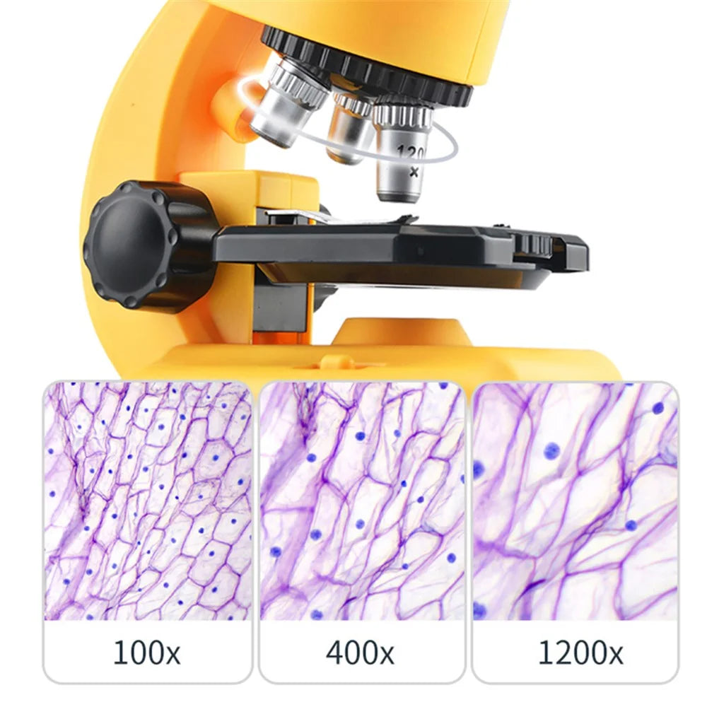 2203/2205 Children Microscope Kit 100X/400X/1200X Magnification Science Toys Microscope Slides with Specimens for Kids Students Microscope STEM Educational Toy - 2205 Yellow - 3