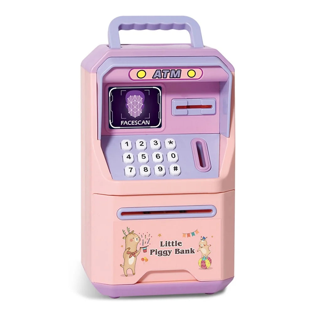 6913 Children Cartoon Piggy Bank ATM Password Box with Music Sound Auto Roll Money Treasure Box Educational Toys - Pink - 1