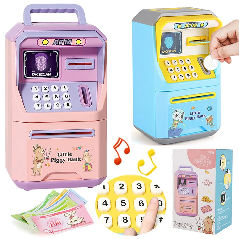 6913 Children Cartoon Piggy Bank ATM Password Box with Music Sound Auto Roll Money Treasure Box Educational Toys - Pink - 2