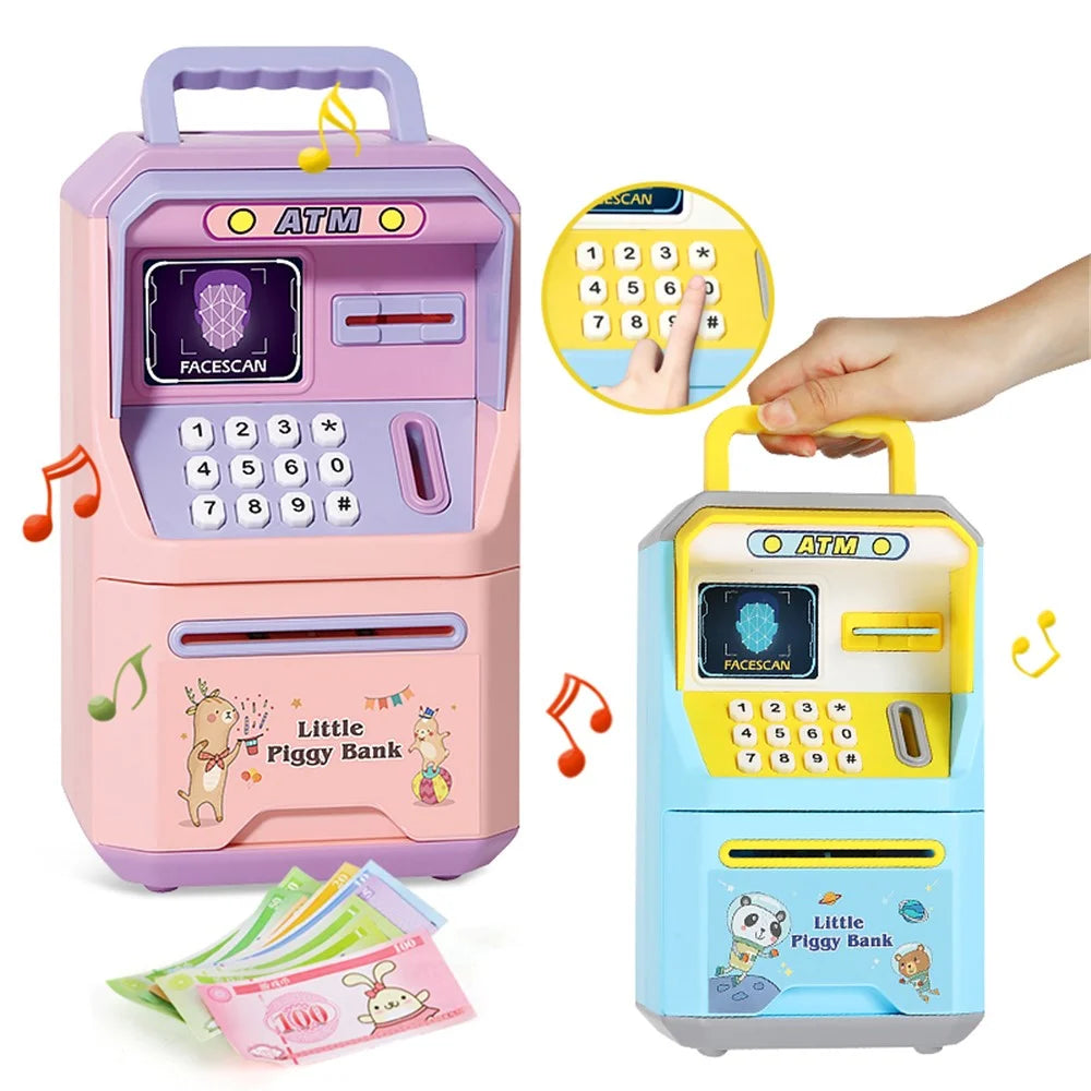 6913 Children Cartoon Piggy Bank ATM Password Box with Music Sound Auto Roll Money Treasure Box Educational Toys - Pink - 3