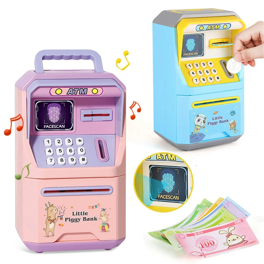6913 Children Cartoon Piggy Bank ATM Password Box with Music Sound Auto Roll Money Treasure Box Educational Toys - Pink - 4