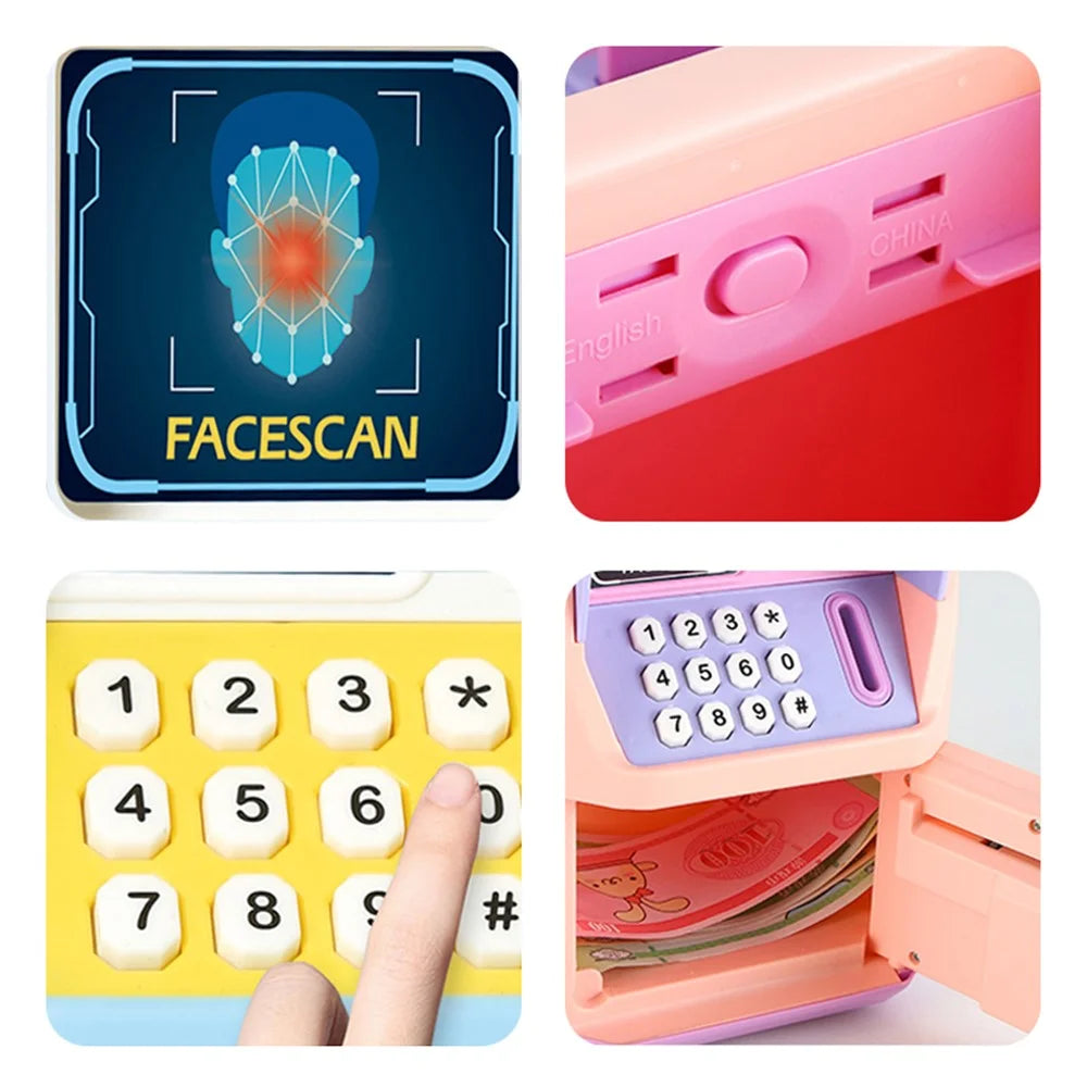 6913 Children Cartoon Piggy Bank ATM Password Box with Music Sound Auto Roll Money Treasure Box Educational Toys - Pink - 6