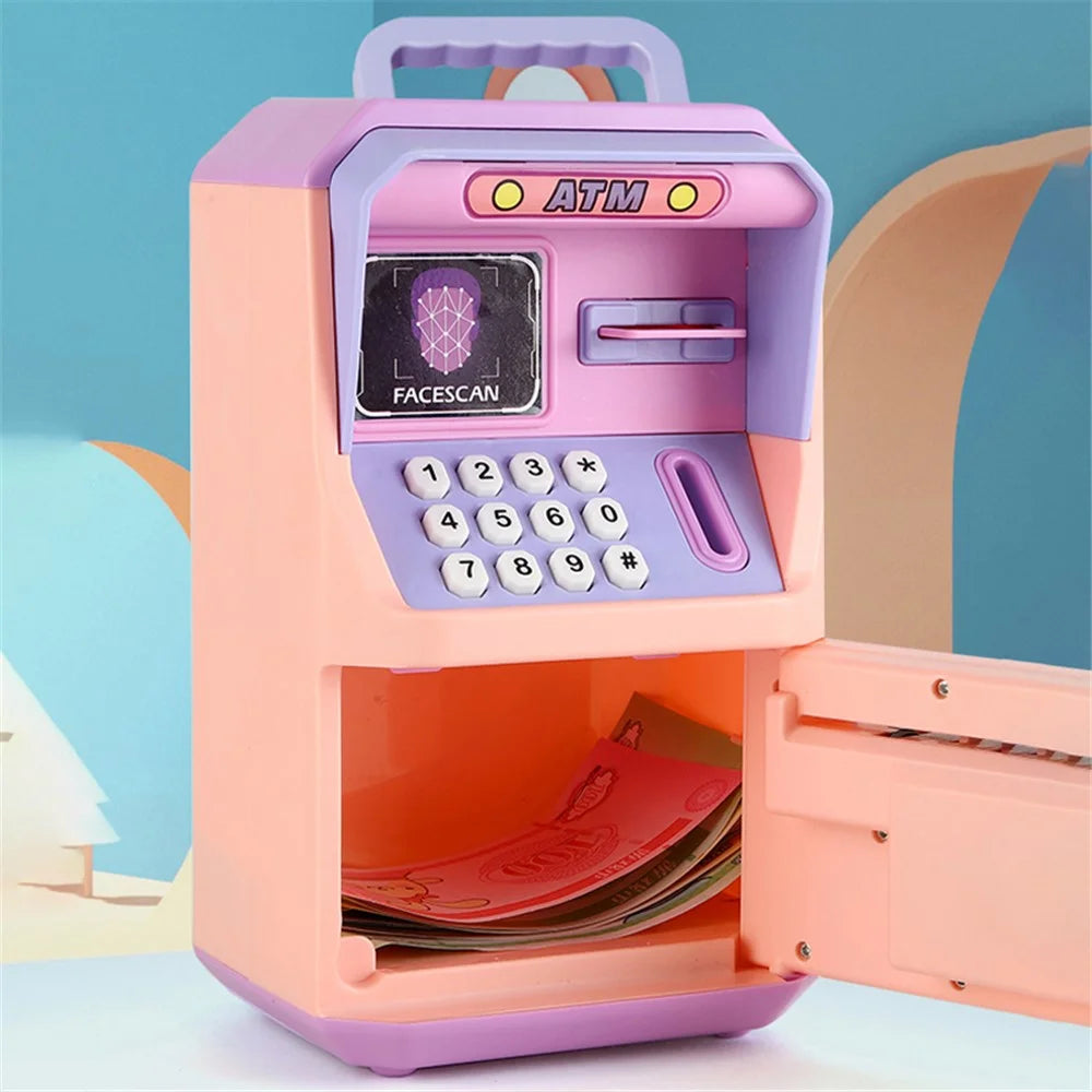 6913 Children Cartoon Piggy Bank ATM Password Box with Music Sound Auto Roll Money Treasure Box Educational Toys - Pink - 7