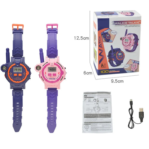 060 2PCS Kid's Walkie Talkie Mini Watch 200m Long Wireless Range Hands-free Talking Flashlight Compass Function Toys Children Birthday Gift (Rechargeable Design) - 1