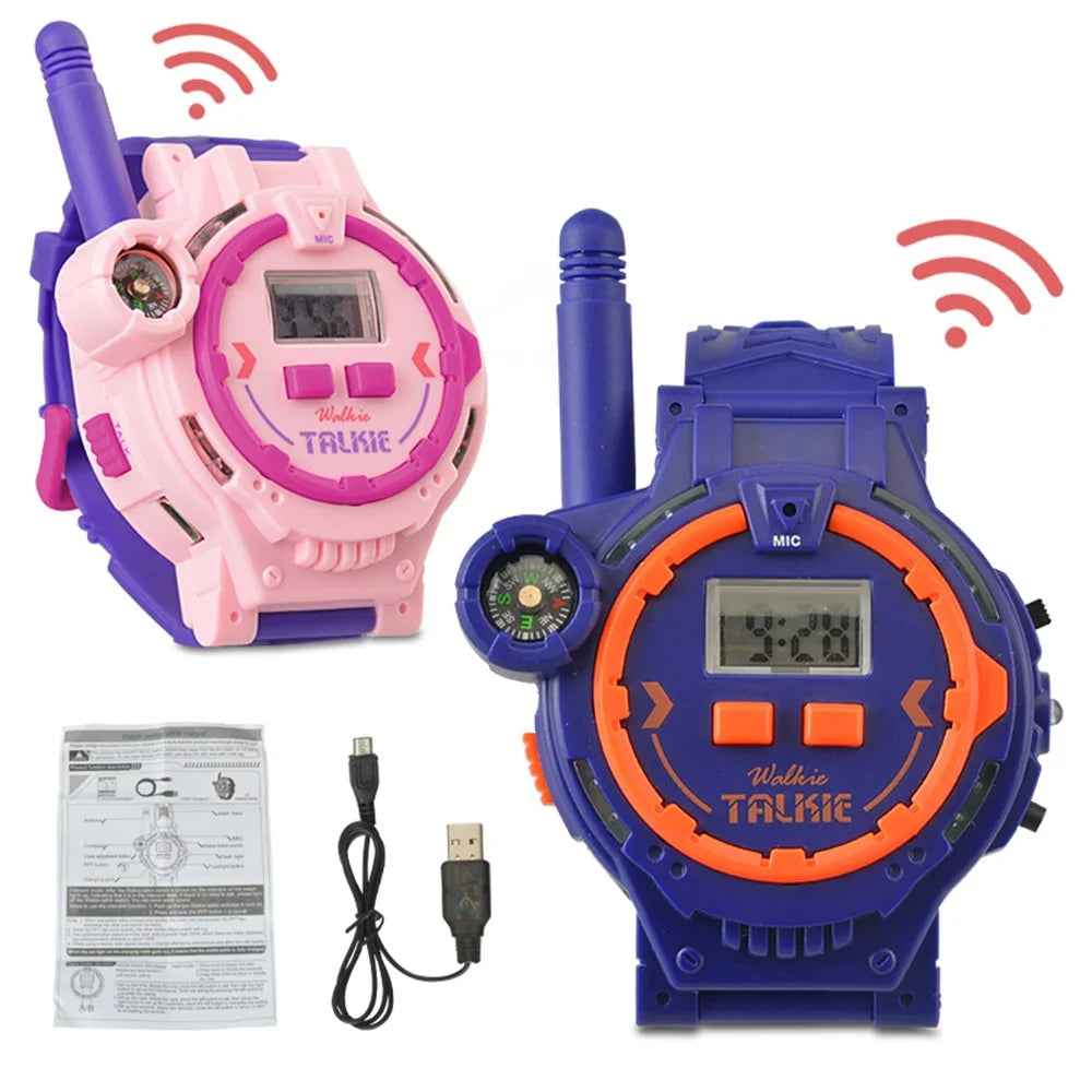 060 2PCS Kid's Walkie Talkie Mini Watch 200m Long Wireless Range Hands-free Talking Flashlight Compass Function Toys Children Birthday Gift (Rechargeable Design) - 5