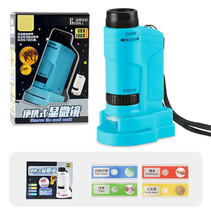 60-180x Kids Science Microscope Handheld Observation Microscope with LED Light Children Educational Toy - 2212 Blue - 1