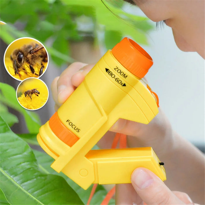 60-180x Kids Science Microscope Handheld Observation Microscope with LED Light Children Educational Toy - 2212 Blue - 4