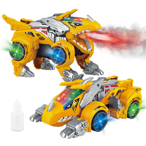 834 Children 2 in 1 Spray Dinosaur Electric Triceratops Deformation Car Model Toy with Light Music Educational Toy - Yellow - 1