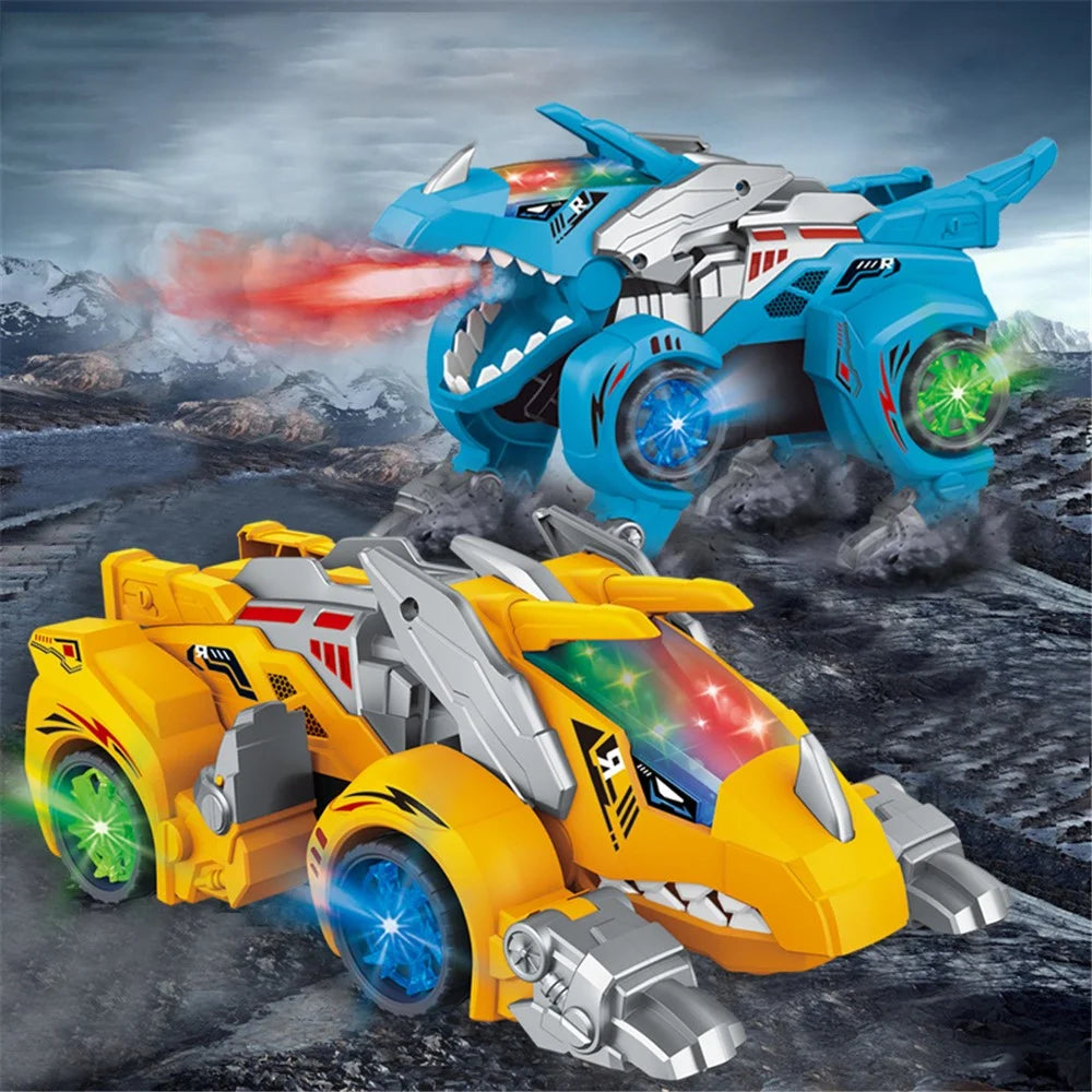 834 Children 2 in 1 Spray Dinosaur Electric Triceratops Deformation Car Model Toy with Light Music Educational Toy - Yellow - 2