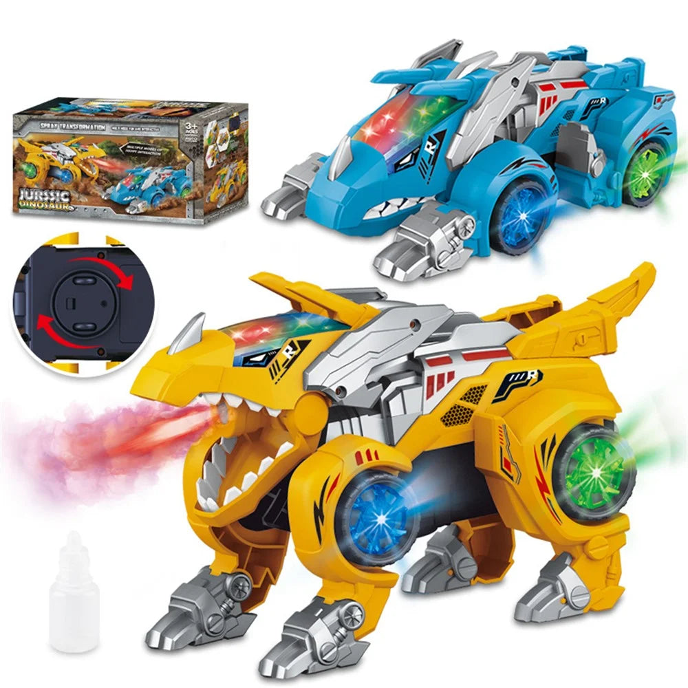 834 Children 2 in 1 Spray Dinosaur Electric Triceratops Deformation Car Model Toy with Light Music Educational Toy - Yellow - 3