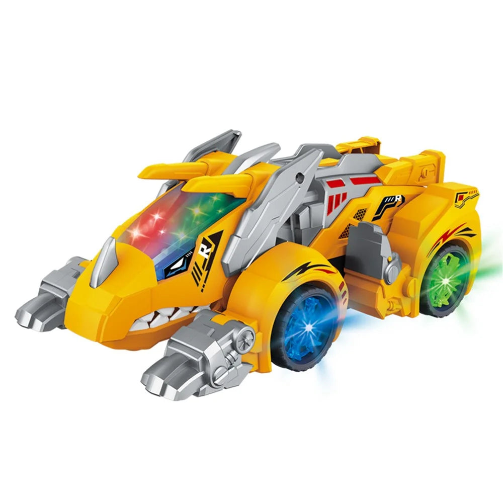 834 Children 2 in 1 Spray Dinosaur Electric Triceratops Deformation Car Model Toy with Light Music Educational Toy - Yellow - 4