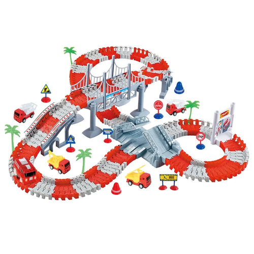 YLF718 144Pcs Engineering Race Track Toy Construction Track DIY Building Rail Road Toy for Kids Ages 3 and Up - 1
