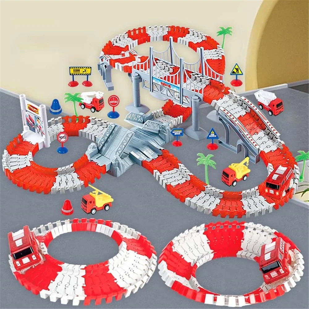 YLF718 144Pcs Engineering Race Track Toy Construction Track DIY Building Rail Road Toy for Kids Ages 3 and Up - 2