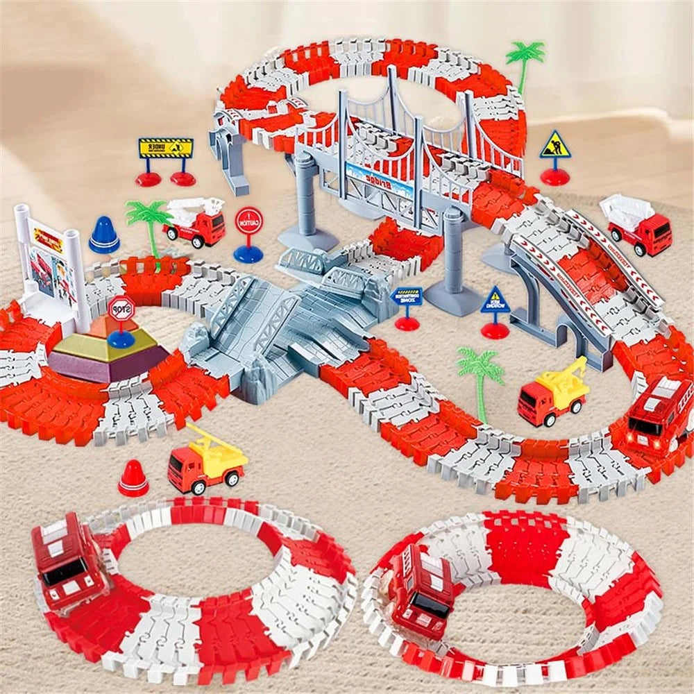 YLF718 144Pcs Engineering Race Track Toy Construction Track DIY Building Rail Road Toy for Kids Ages 3 and Up - 3