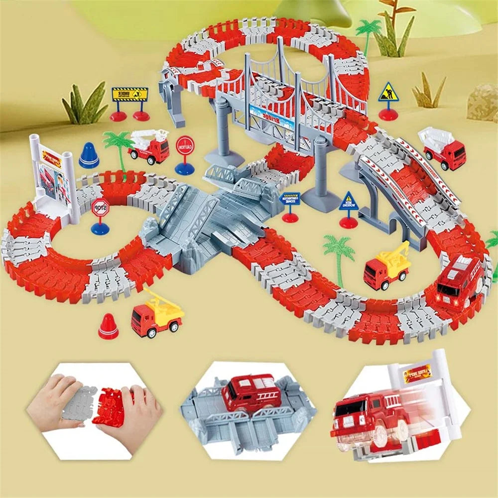 YLF718 144Pcs Engineering Race Track Toy Construction Track DIY Building Rail Road Toy for Kids Ages 3 and Up - 4