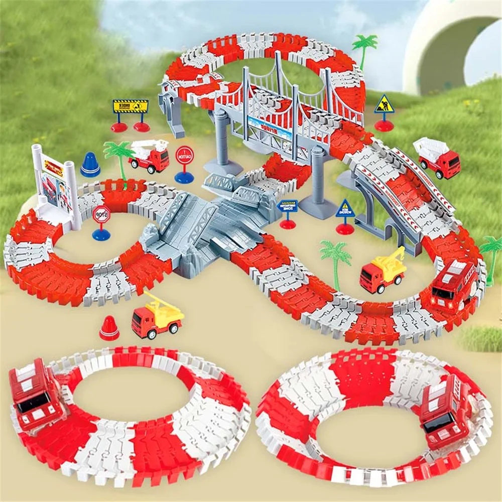 YLF718 144Pcs Engineering Race Track Toy Construction Track DIY Building Rail Road Toy for Kids Ages 3 and Up - 5