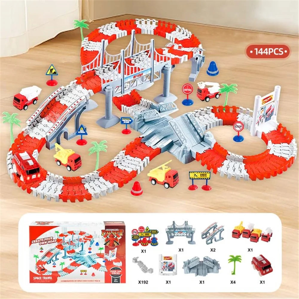 YLF718 144Pcs Engineering Race Track Toy Construction Track DIY Building Rail Road Toy for Kids Ages 3 and Up - 6