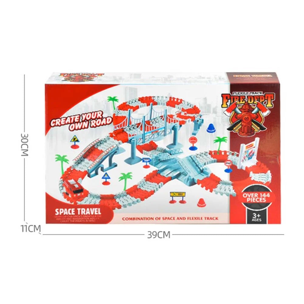 YLF718 144Pcs Engineering Race Track Toy Construction Track DIY Building Rail Road Toy for Kids Ages 3 and Up - 7