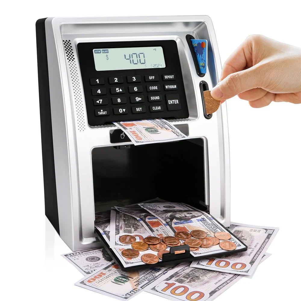 ATM-Style Smart Piggy Bank for Kids Auto Bill and Coin Recognizing Money Box Educational Toys (USD Version) - 1