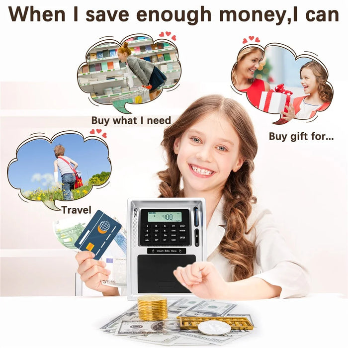 ATM-Style Smart Piggy Bank for Kids Auto Bill and Coin Recognizing Money Box Educational Toys (USD Version) - 3
