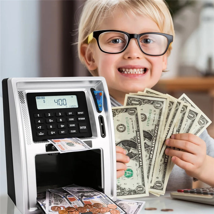 ATM-Style Smart Piggy Bank for Kids Auto Bill and Coin Recognizing Money Box Educational Toys (USD Version) - 7
