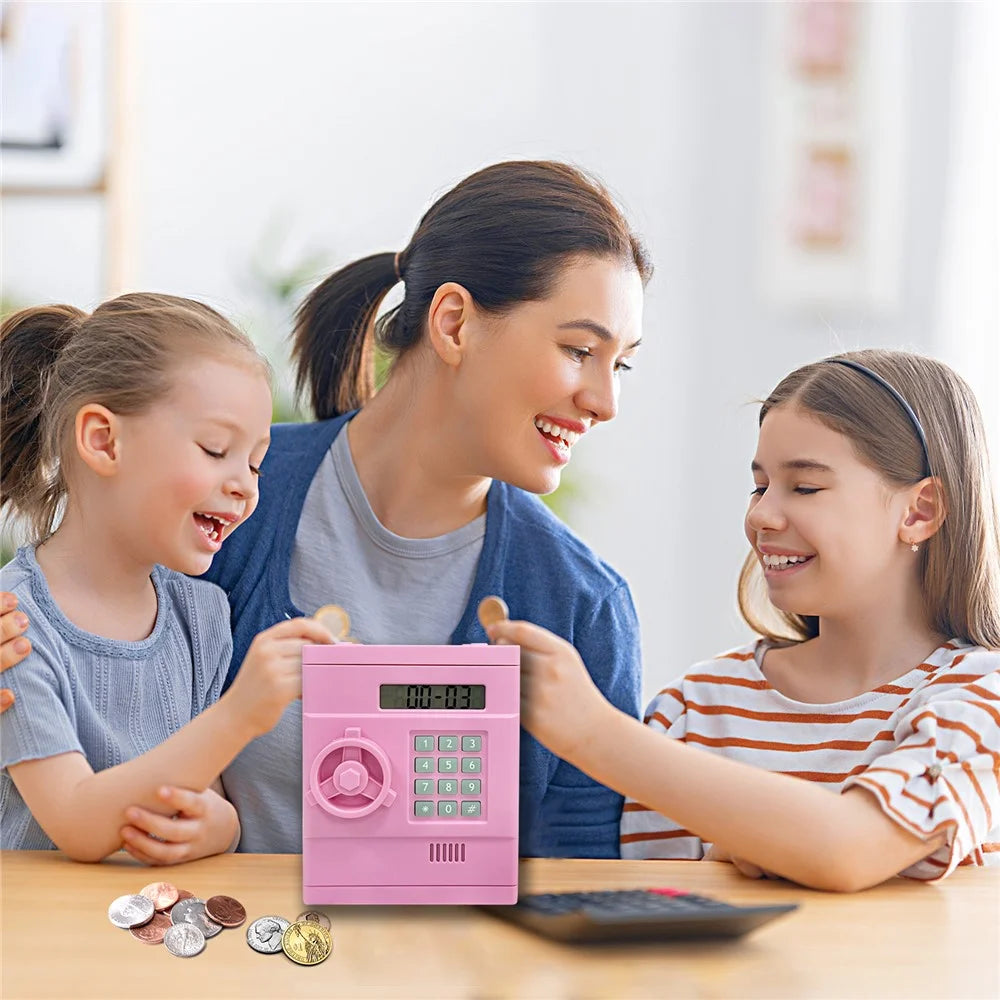 Simulation Retro Mini ABS Password Safe Creative Toy Smart Piggy Bank Automatic Coin Recognition And Counting (US Dollar Version) -  Pink - 3