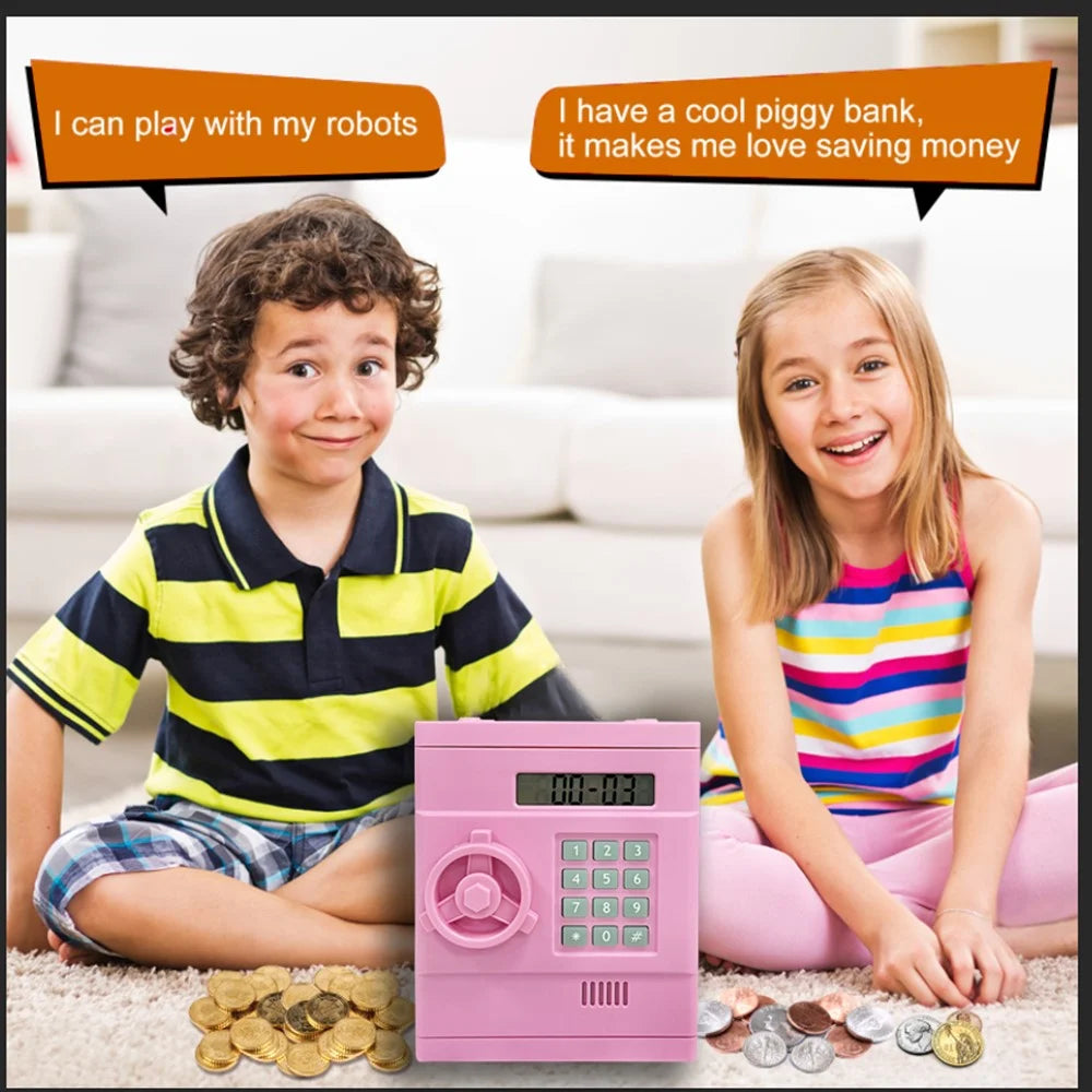 Simulation Retro Mini ABS Password Safe Creative Toy Smart Piggy Bank Automatic Coin Recognition And Counting (US Dollar Version) -  Pink - 4