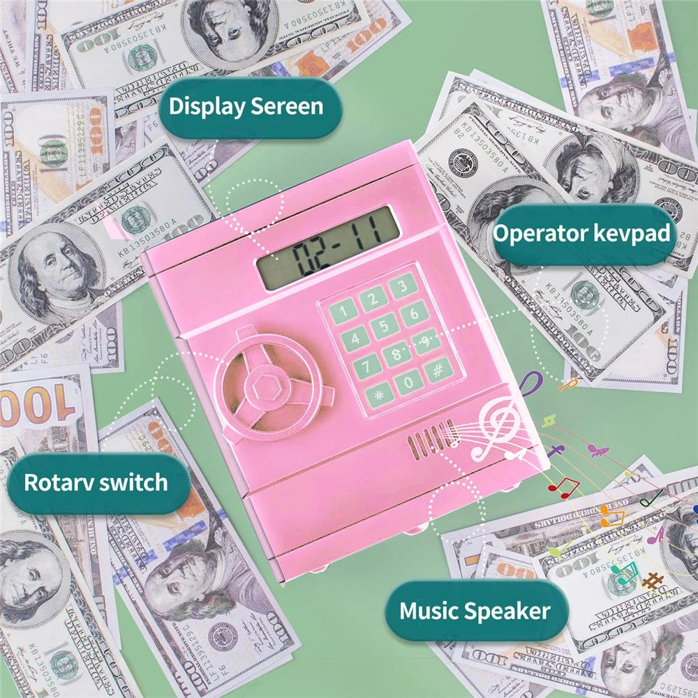 Simulation Retro Mini ABS Password Safe Creative Toy Smart Piggy Bank Automatic Coin Recognition And Counting (US Dollar Version) -  Pink - 6