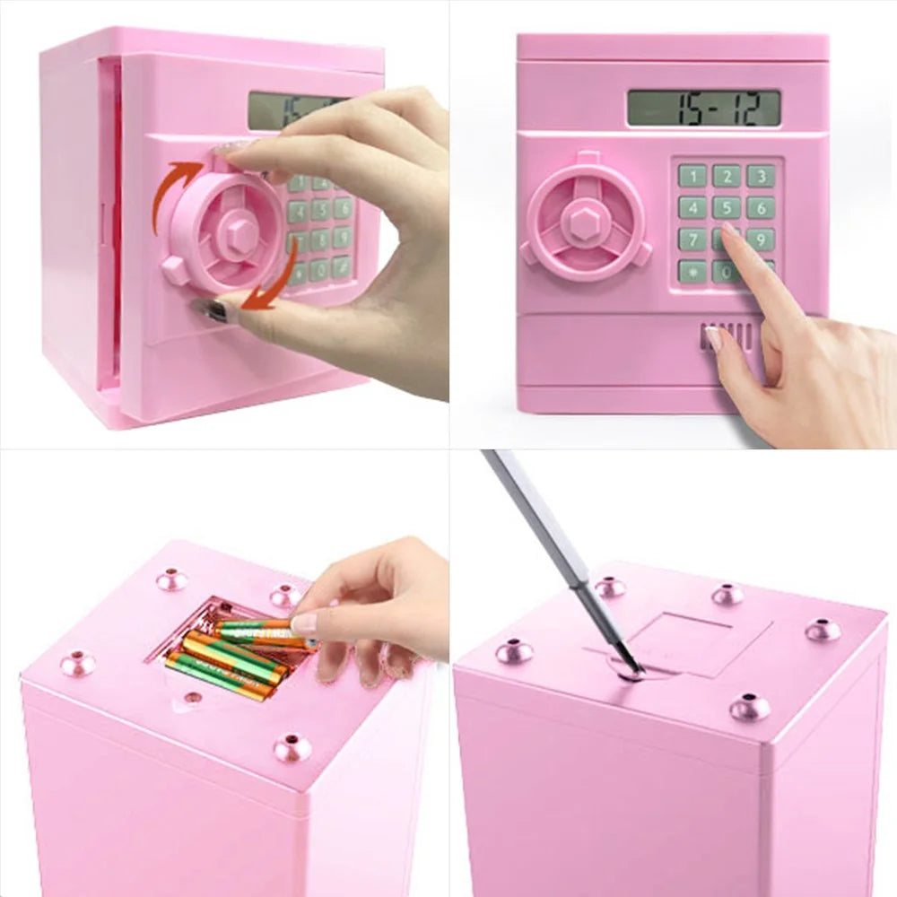 Simulation Retro Mini ABS Password Safe Creative Toy Smart Piggy Bank Automatic Coin Recognition And Counting (US Dollar Version) -  Pink - 7