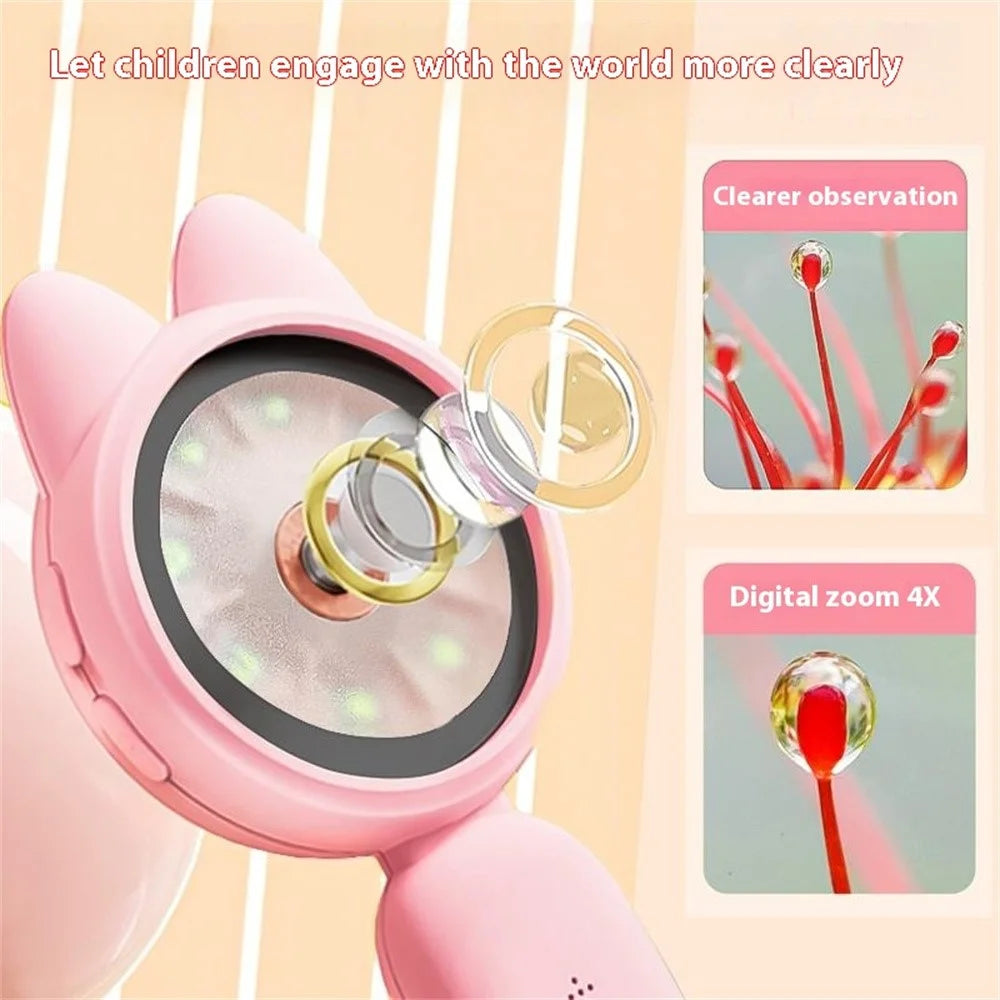 HM020B Kids Microscope 2.0 HD IPS Screen 100W Pixel 4X Zoom Handheld Digital Microscope - Pink - 3
