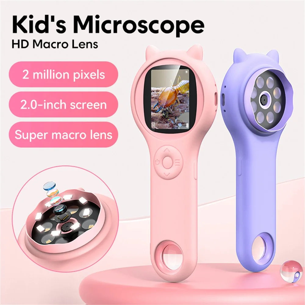 355 Digital Microscope 2 inch IPS HD Screen 500x Magnification Scientific Educational Toy - Pink - 3