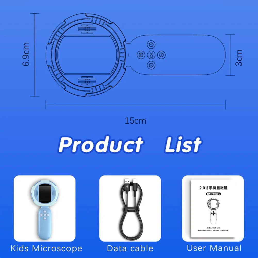 HM020C Digital Microscope for Kids 100x Magnification Handheld Educational Science Electronic Microscope - Blue - 7