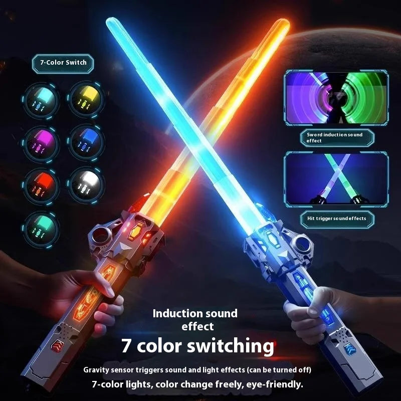 YLQ 2-in-1 Extendable Lightsaber For Kids 7-14 Years Light Up Toy With Sound Effects Star Wars Theme - Titanium Silver - 2
