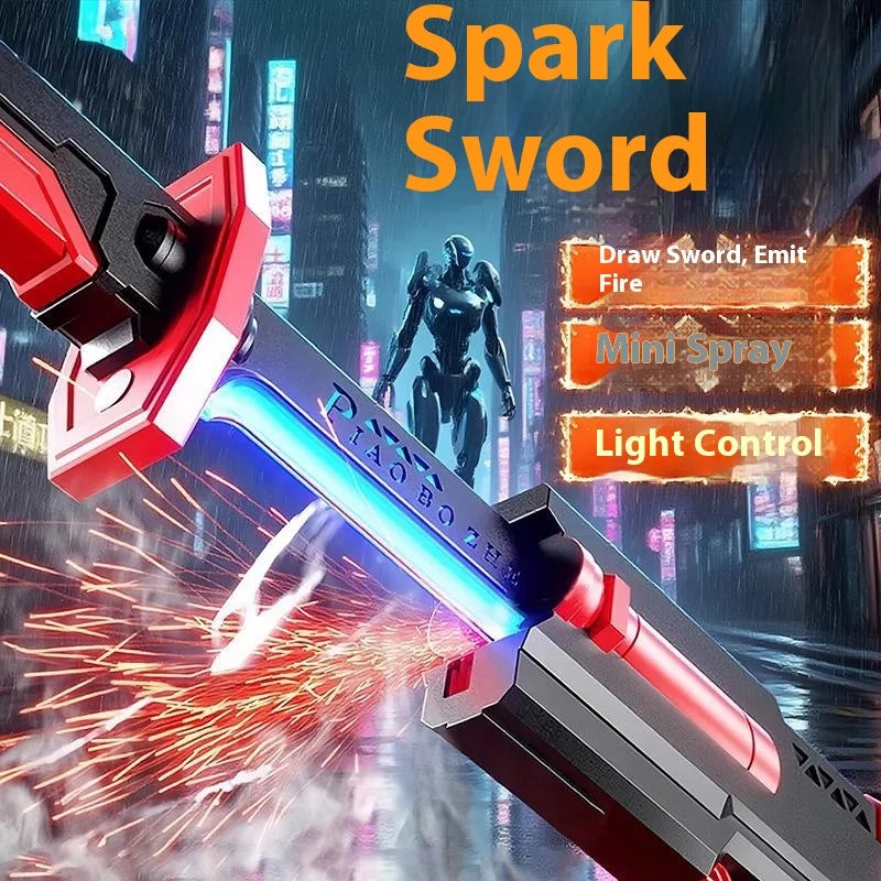 USB Rechargeable Creative Light Sword Plastic Glowing Toy for Kids with Spark and Smoke Effect - Grey - 2