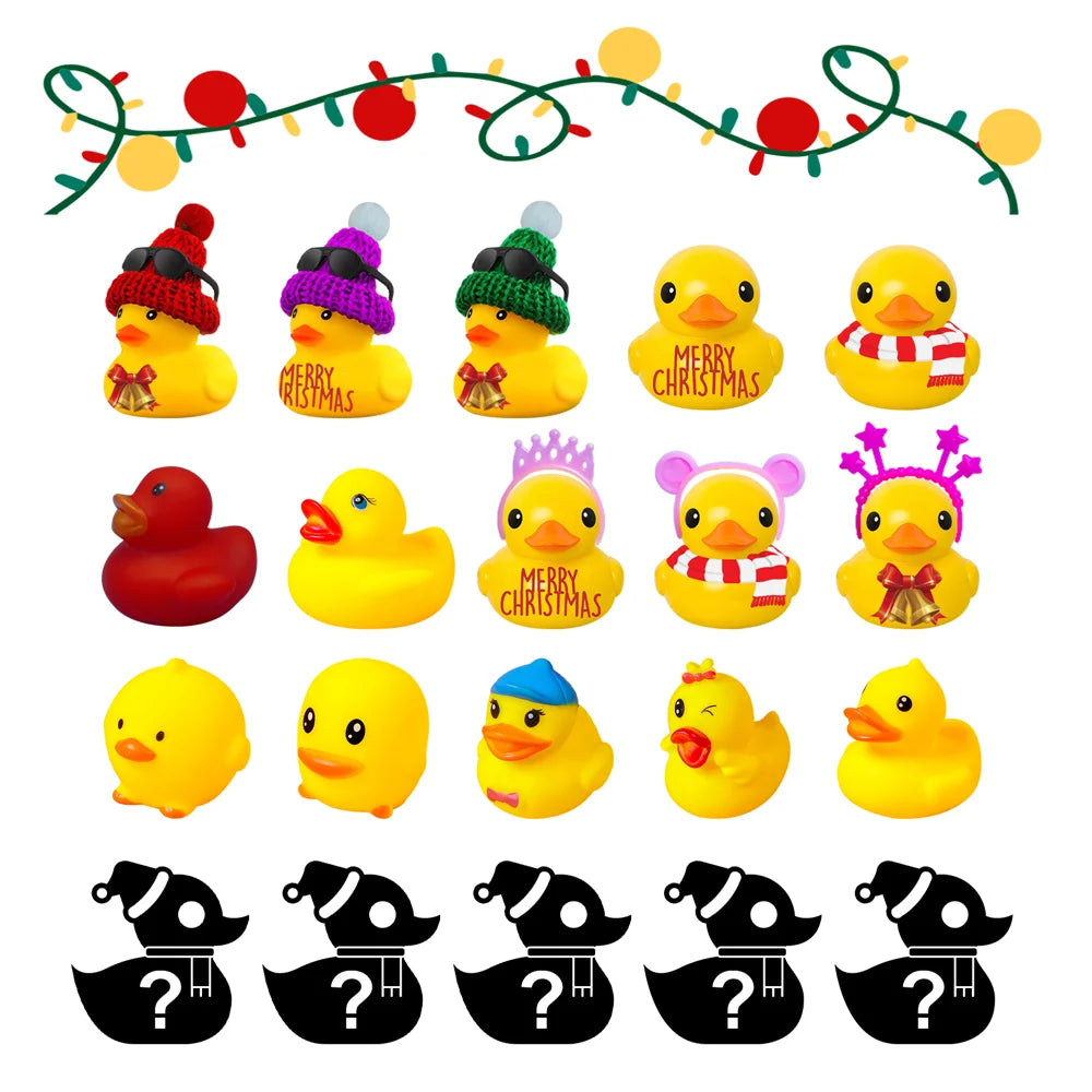 DOWMOO Christmas Advent Calendar 24 Compartment Rubber Duck Blind Box Set Holiday Bath Toy Collection Gift - 7