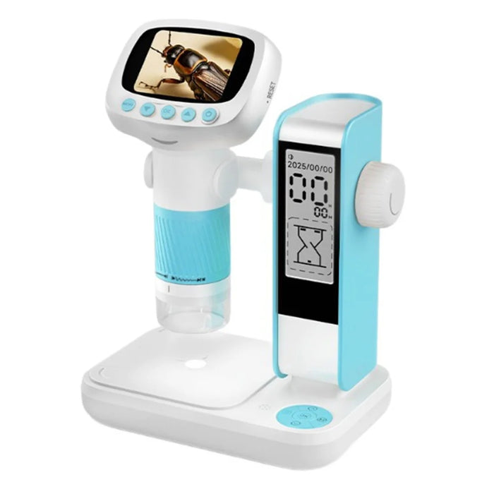 CM5 2 inch Screen Electronic Microscope 1000X HD Digital Microscope Height Adjustable with Alarm Clock and Photo Function - Sky Blue - 1
