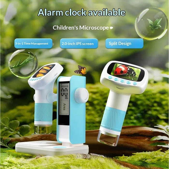 CM5 2 inch Screen Electronic Microscope 1000X HD Digital Microscope Height Adjustable with Alarm Clock and Photo Function - Sky Blue - 3