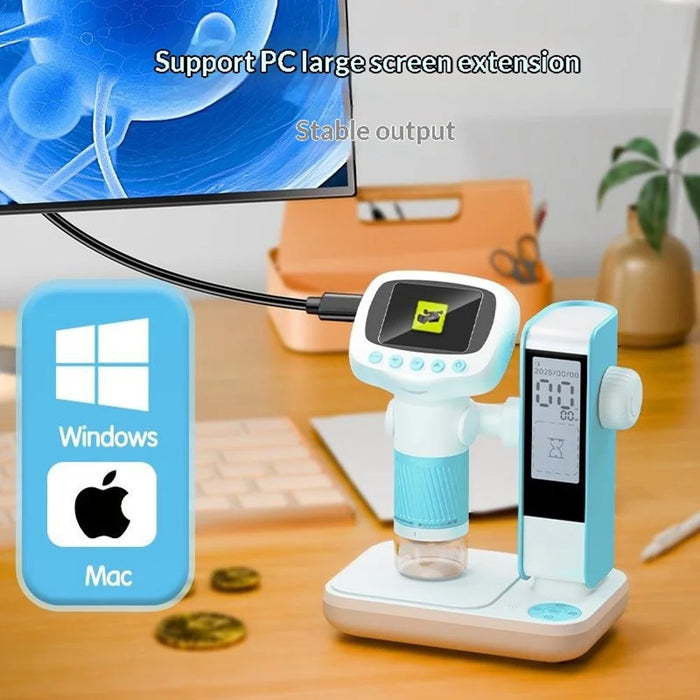CM5 2 inch Screen Electronic Microscope 1000X HD Digital Microscope Height Adjustable with Alarm Clock and Photo Function - Sky Blue - 5