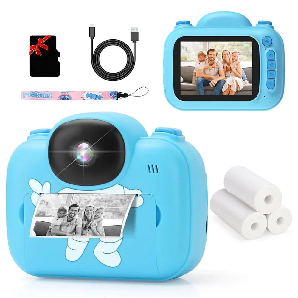 3.5 inch Cartoon Kids Digital Camera HD Screen Video Recorder Instant Print Camera Gift - Light Blue - 1