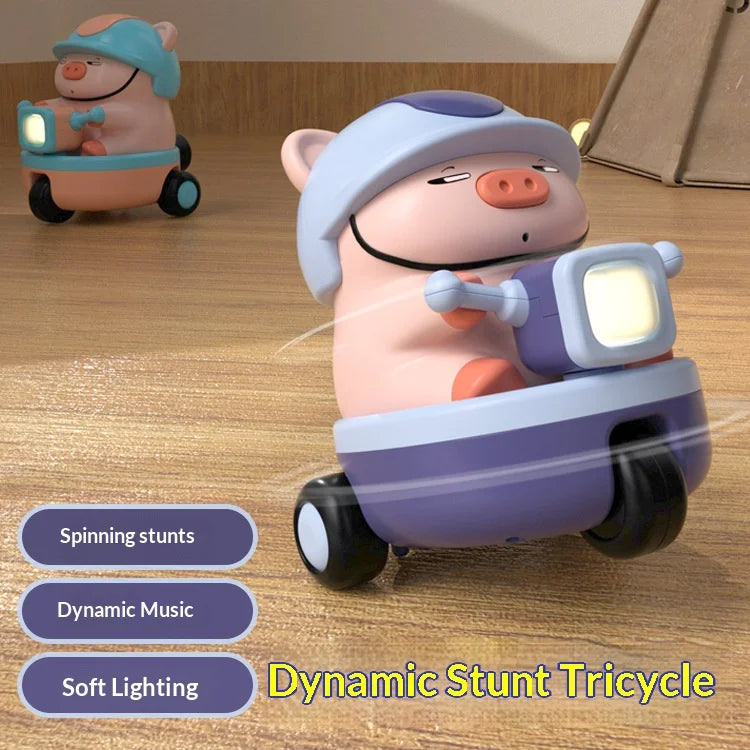 For Infants 360 Degree Rotating Cartoon Pig Baby Crawling Toy with Music and Light Gift - Blue - 2