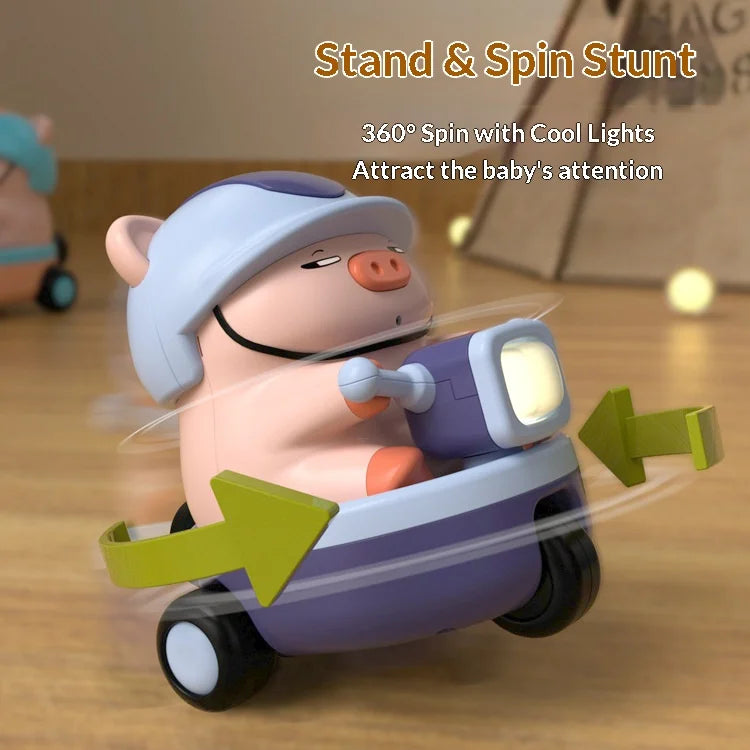 For Infants 360 Degree Rotating Cartoon Pig Baby Crawling Toy with Music and Light Gift - Blue - 3