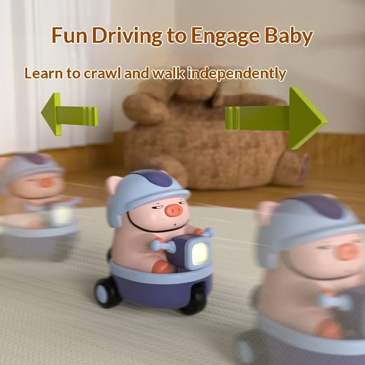 For Infants 360 Degree Rotating Cartoon Pig Baby Crawling Toy with Music and Light Gift - Blue - 4