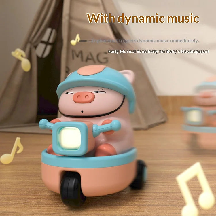 For Infants 360 Degree Rotating Cartoon Pig Baby Crawling Toy with Music and Light Gift - Blue - 5
