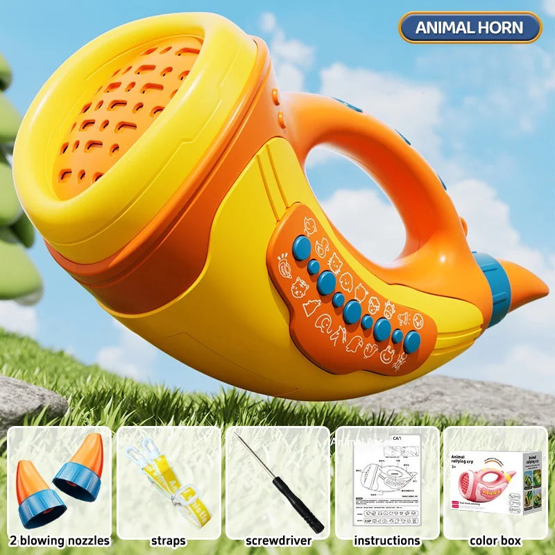 Animal Sounds Portable Kids Musical Blow Horn Sound Amplifier for Lung Capacity Birthday Gift - Orange - 2