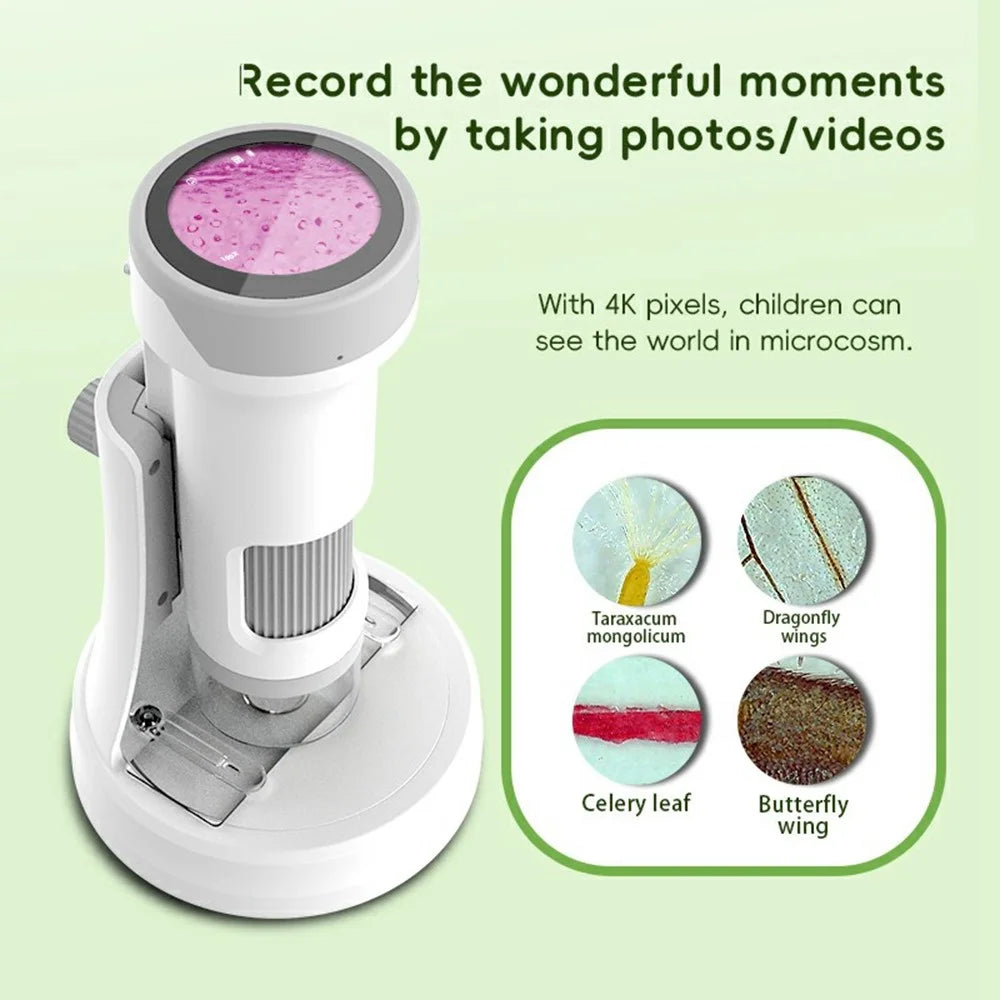 F9 4K Shooting Microscope Portable Electronic Microscope with Photo / Video Recording for Kids Students - Grey - 5