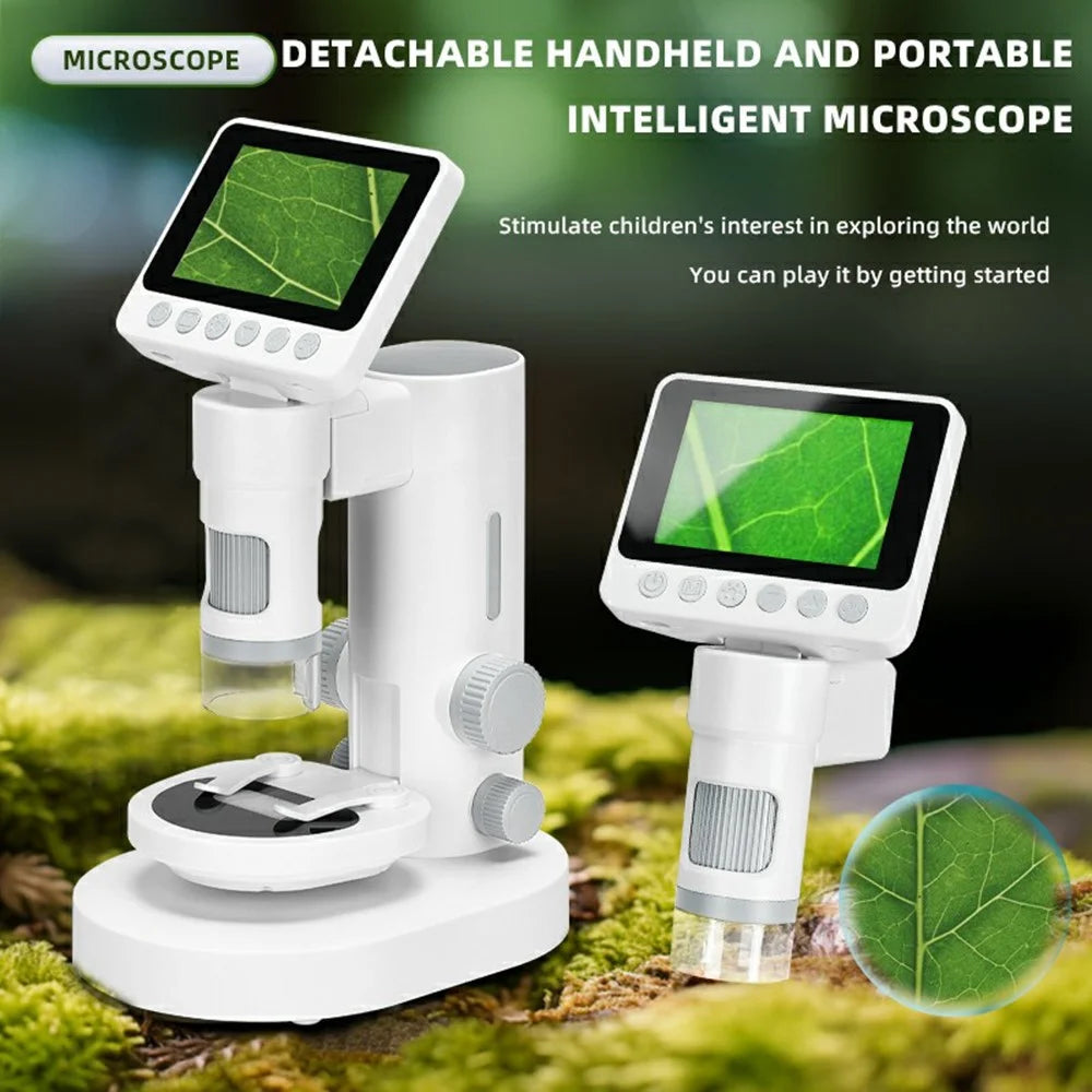 Microscope for Kids, 1000X 2 in 1 Desktop & Handheld Digital Microscope 3.5-inch HD Portable Photo Video with 6 Slides Kids Gift - 2