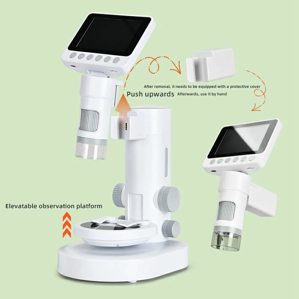 Microscope for Kids, 1000X 2 in 1 Desktop & Handheld Digital Microscope 3.5-inch HD Portable Photo Video with 6 Slides Kids Gift - 3