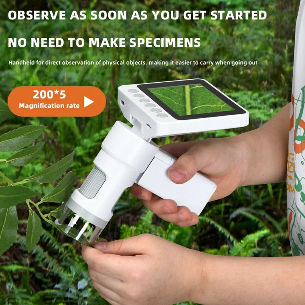 Microscope for Kids, 1000X 2 in 1 Desktop & Handheld Digital Microscope 3.5-inch HD Portable Photo Video with 6 Slides Kids Gift - 4